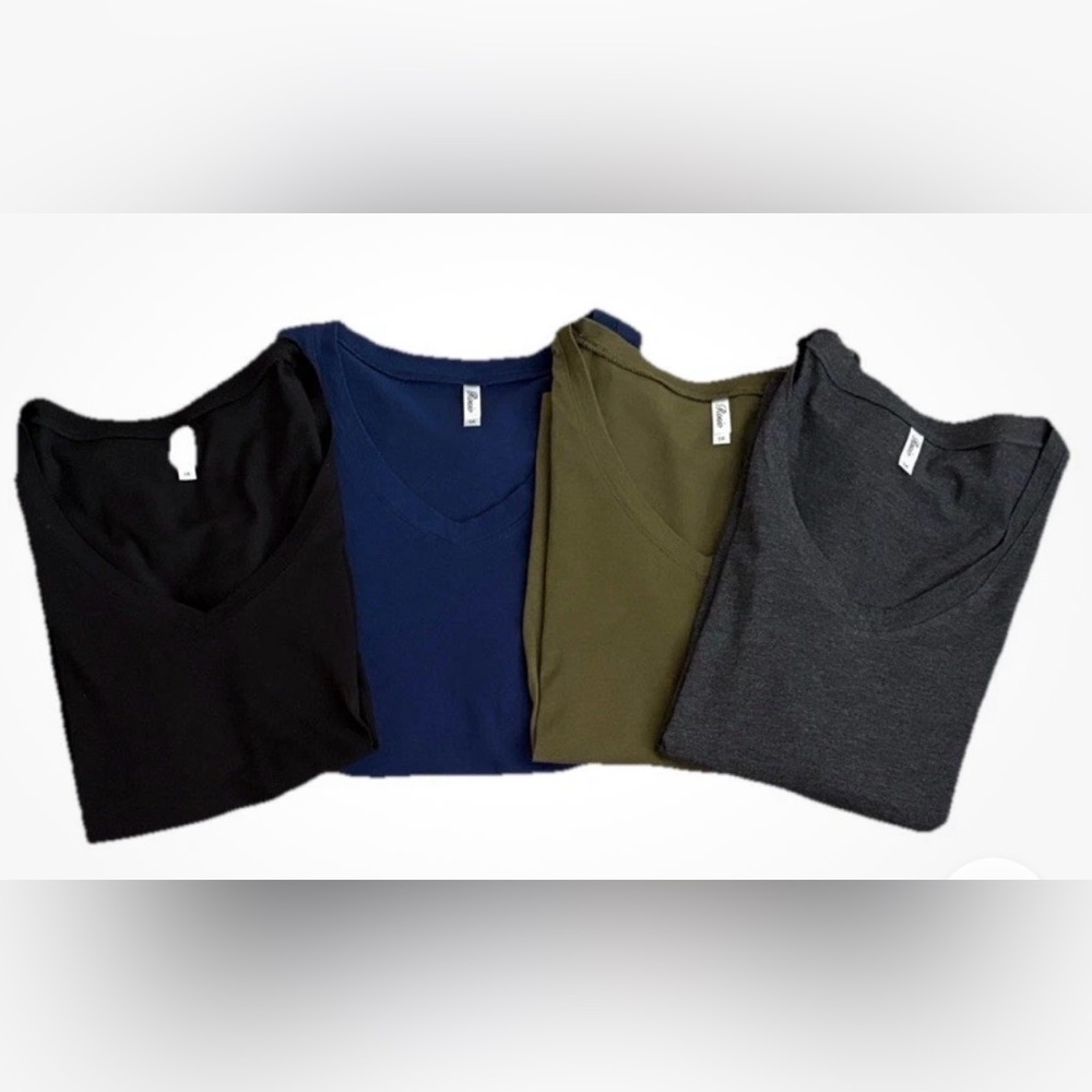 Set of 4 Classic V-Neck Women's Tees Navy Grey Black Green Size XL (small fit)